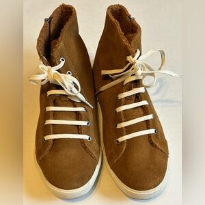 SeaVees Tan High-Top Sneakers with White Accents, size 9.5